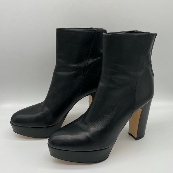 Zara Black Leather Heeled Platform Ankle Boots. - Picture 4 of 15
